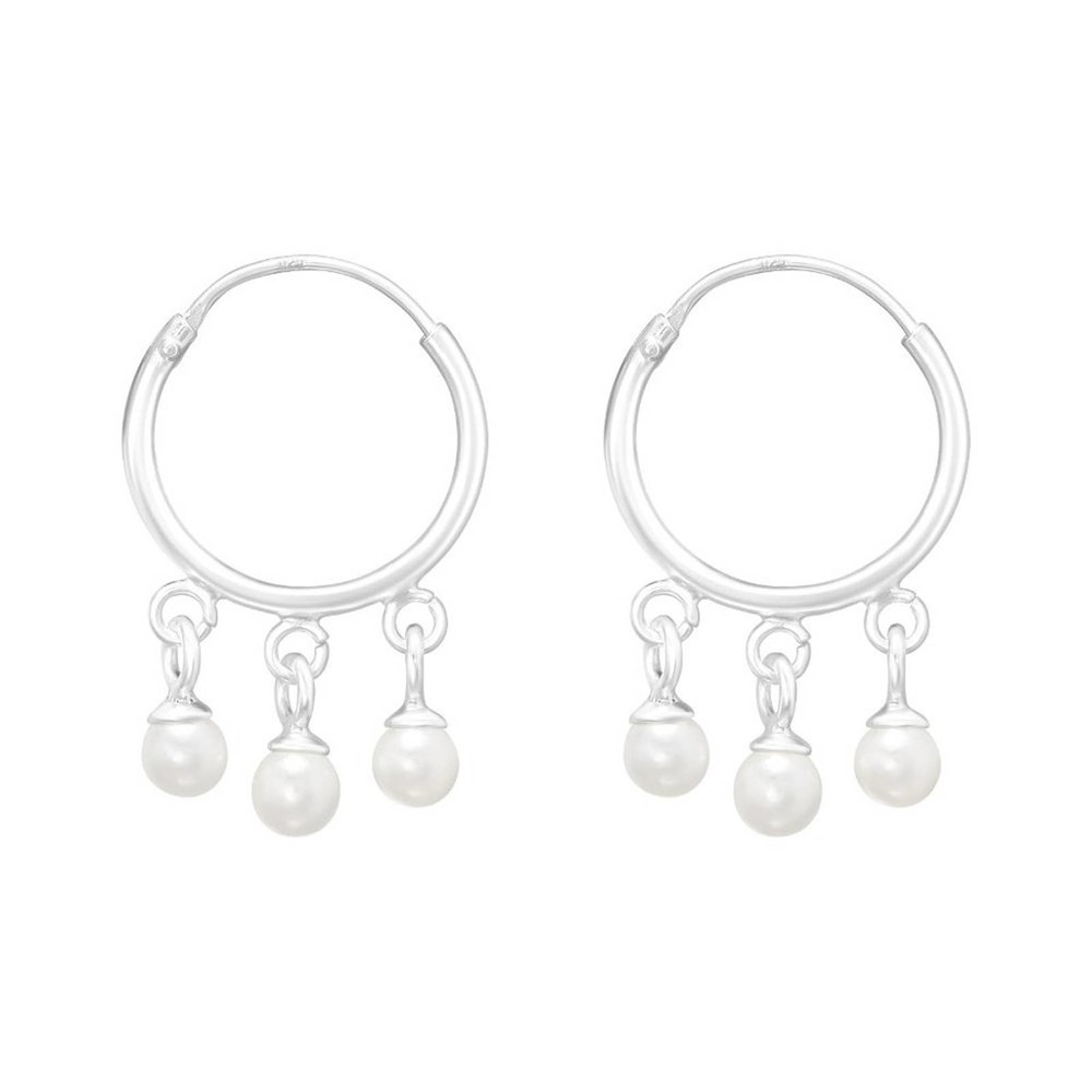 Sterling Silver Huggie Hoop Earrings with Pearl Drop​